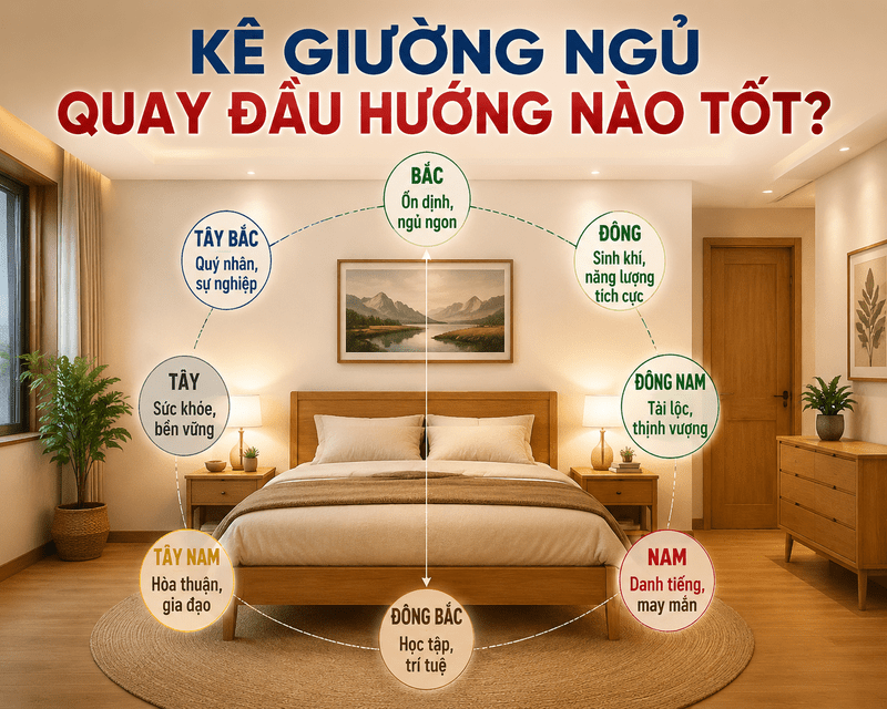 Việc xác định hướng giường giúp phòng ngủ yên tĩnh, dễ ngủ và tạo cảm giác an toàn.