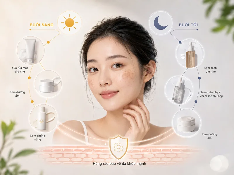 Một chu trình cách chăm sóc da nám đơn giản giúp hạn chế kích ứng và hỗ trợ duy trì hàng rào bảo vệ da.