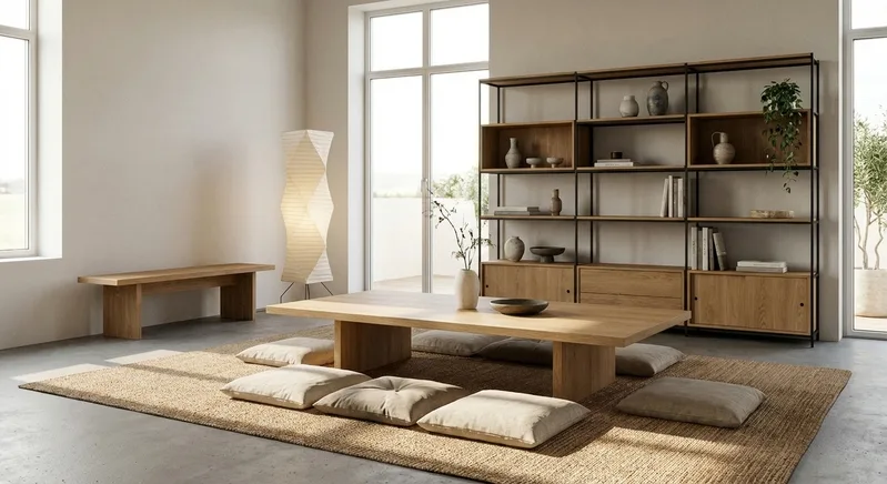 Nội thất Japandi nổi bật với đường nét gọn gàng, công năng rõ ràng và số lượng đồ dùng vừa đủ.